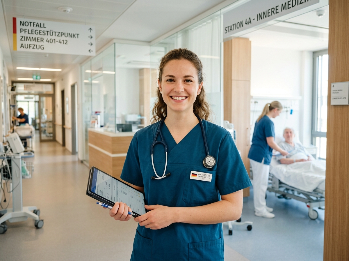 Healthcare and vocational apprentice at a modern German medical facility
